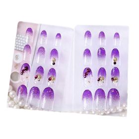 Purple Flower Beads False Fingernails Artificial False Nails Tips Wedding Nail Art Decoration Fake Nails