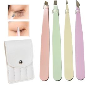 Tweezers Set 4Pcs Eyebrow Tweezer Kit Slanted & Pointed Stainless Steel Tweezers,Tweezer Kit for Shaping Eyebrows Eyelash