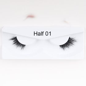 1Pair Mink Half Lashes Soft Thick Eye End Lengthening Faux Eyelashes Natural Long Handmade Eyelash Cross Curl 3D Lash For Makeup (Color: 01)