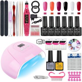 LNWPYH Nail Set UV LED Lamp Dryer With 18/12 pcs Nail Gel Polish Kit Soak Off Manicure Tools Set electric Nail drill Nail Tools (Color: S040-X4-(7-12))