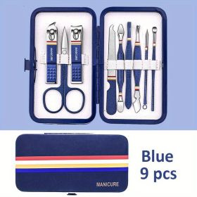 Premium Manicure Set - Stainless Steel Toe & Finger Nail Clippers, Files & Cutters - Perfect for Men & Women! (Color: Blue 9 In 1)