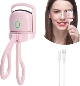 Eyelash Curler Portable Electric Heated Comb Eye Lash Long Lasting Eyelashes Curls Thermal Eyelash Curler Makeup Tools Heated Eyelash Curlers (Color: Pink)